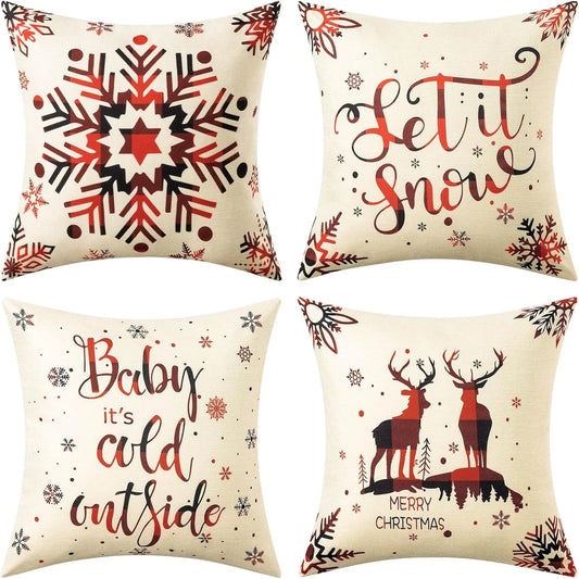 4-Pack Christmas Linen Pillow Covers (18" × 18")