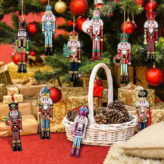 12PCS Wooden Nutcracker Decorative Set - Perfect for Christmas Gifts, Parties, and Home Decor