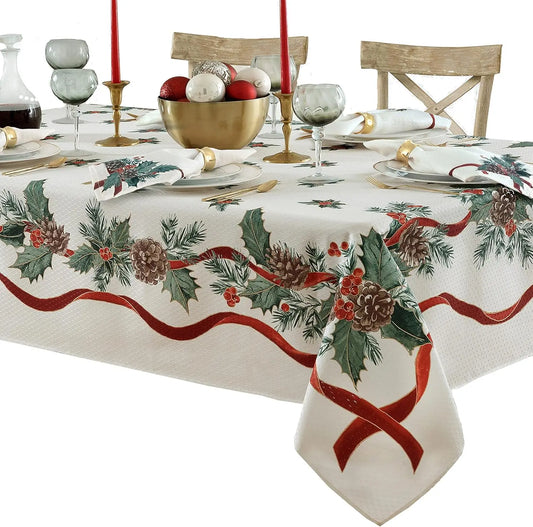 Christmas Holly & Pine Waterproof Tablecloth
