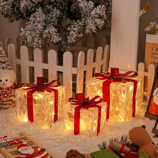 3-Piece Lighted Christmas Gift Box Set