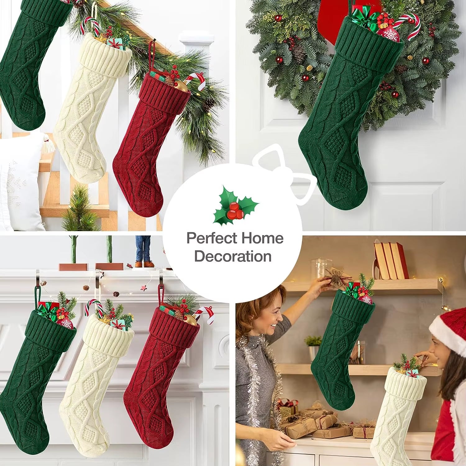 Large Cable Knit Christmas Stockings for Kids - Perfect Holiday Decorations for Family Parties