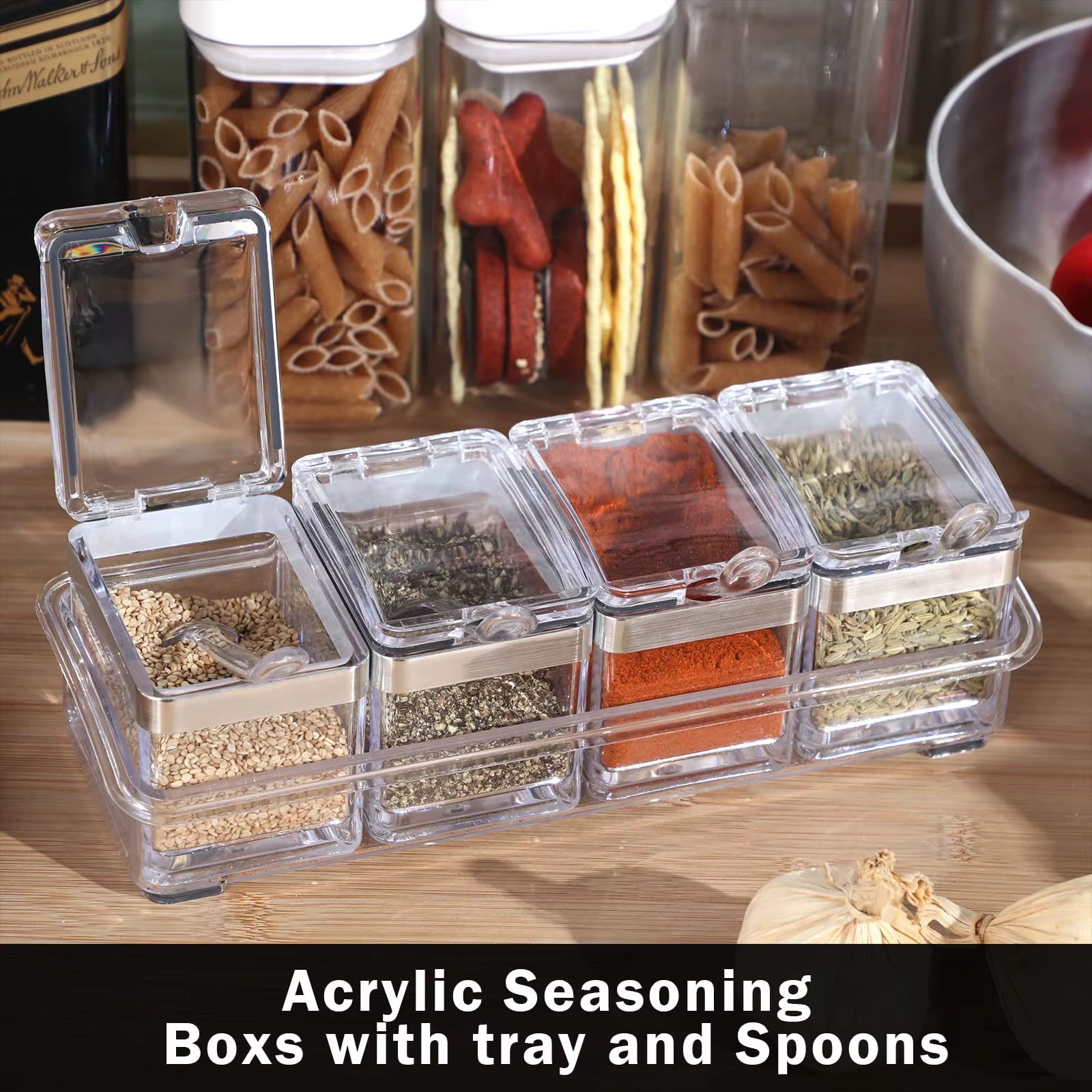 4-Grid Clear Spice Container Set