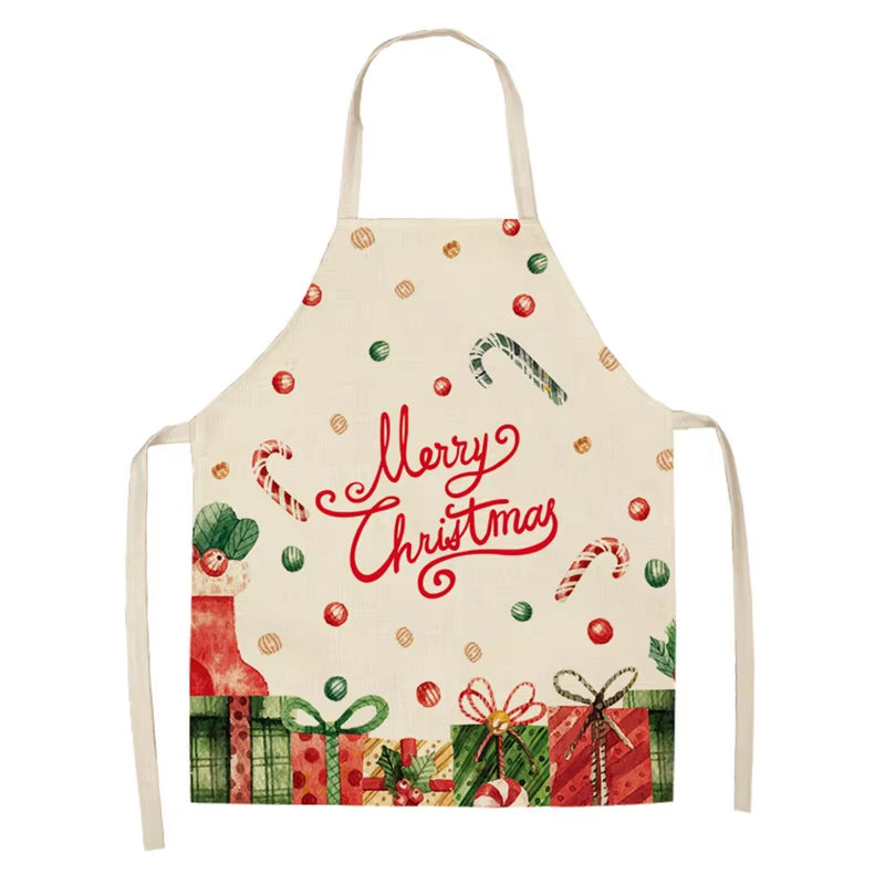 Linen Merry Christmas Apron Christmas Decorations for Home Kitchen Accessories 2024 Christmas Natal Navidad 2025 New Year Gifts