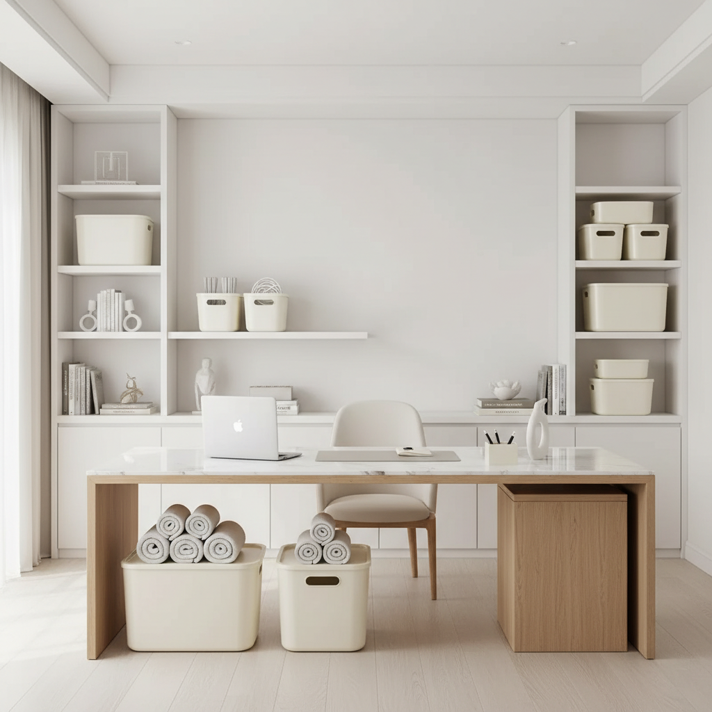 Minimalist Beige Lidded Storage Bin