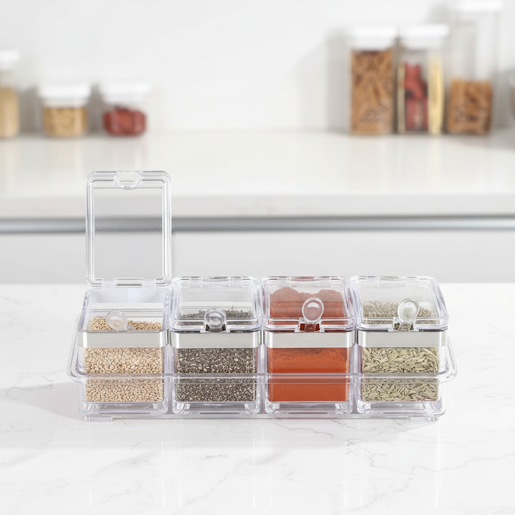 4-Grid Clear Spice Container Set