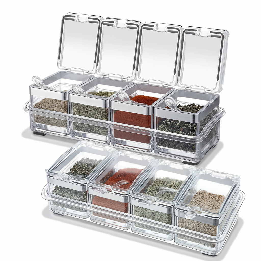 4-Grid Clear Spice Container Set