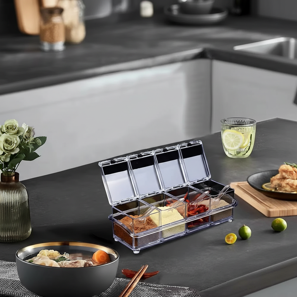 4-Grid Clear Spice Container Set
