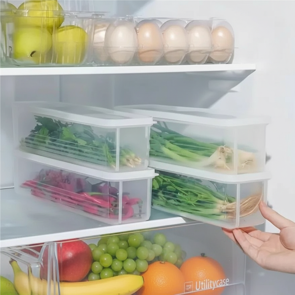 2-Pack Slim Clear Fridge Organizer Bins