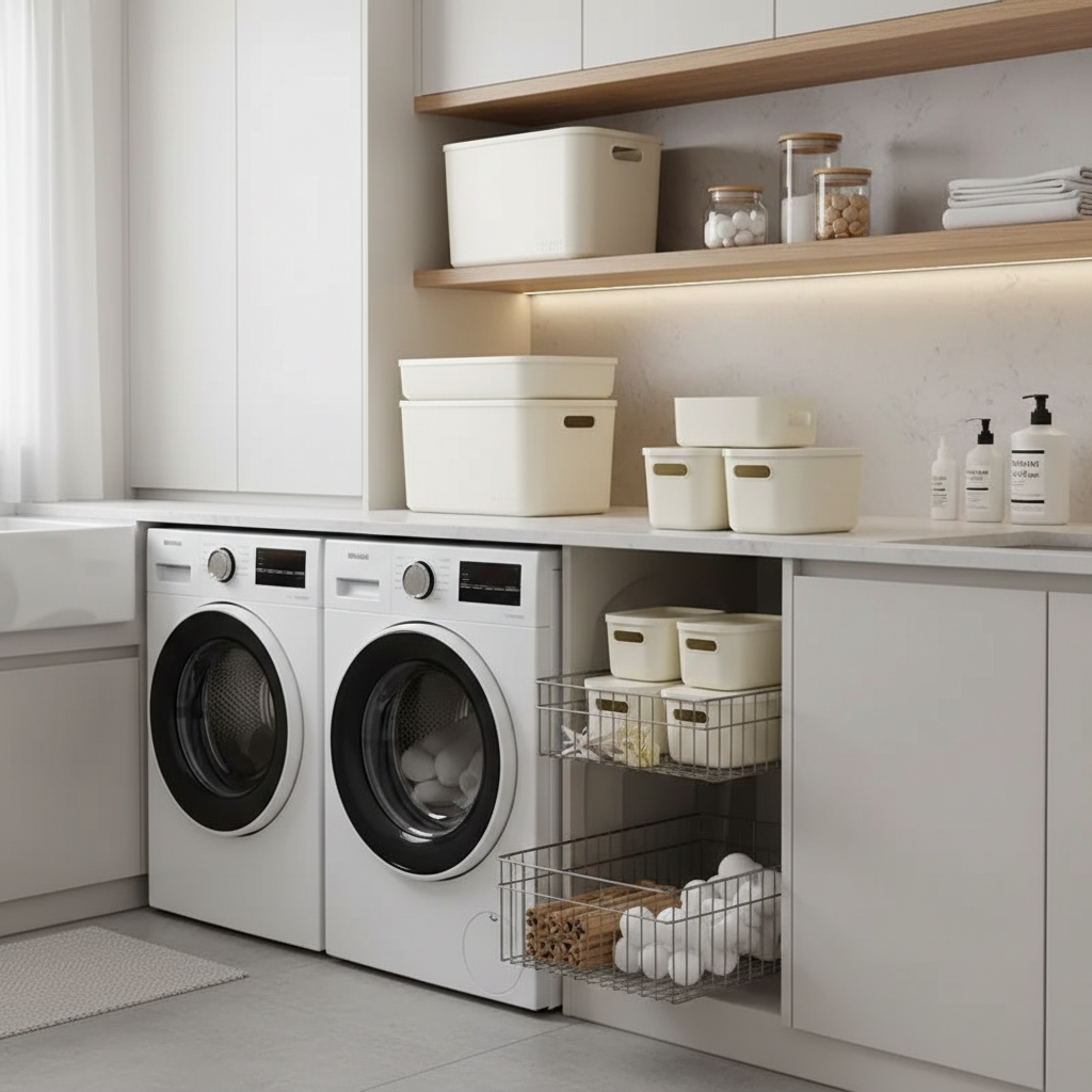 Minimalist Beige Lidded Storage Bin