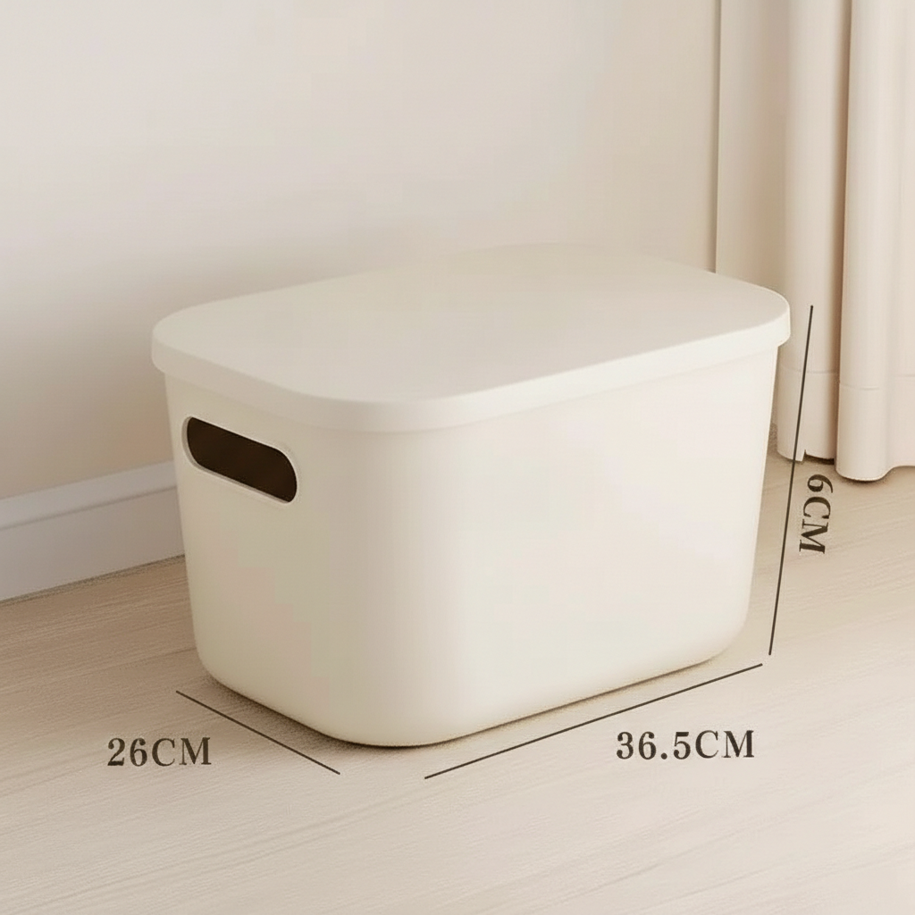 Minimalist Beige Lidded Storage Bin