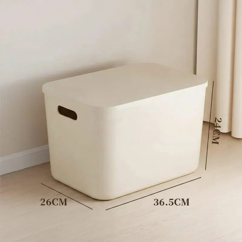 Minimalist Beige Lidded Storage Bin