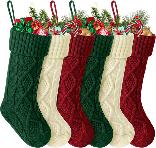 Large Cable Knit Christmas Stockings for Kids - Perfect Holiday Decorations for Family Parties