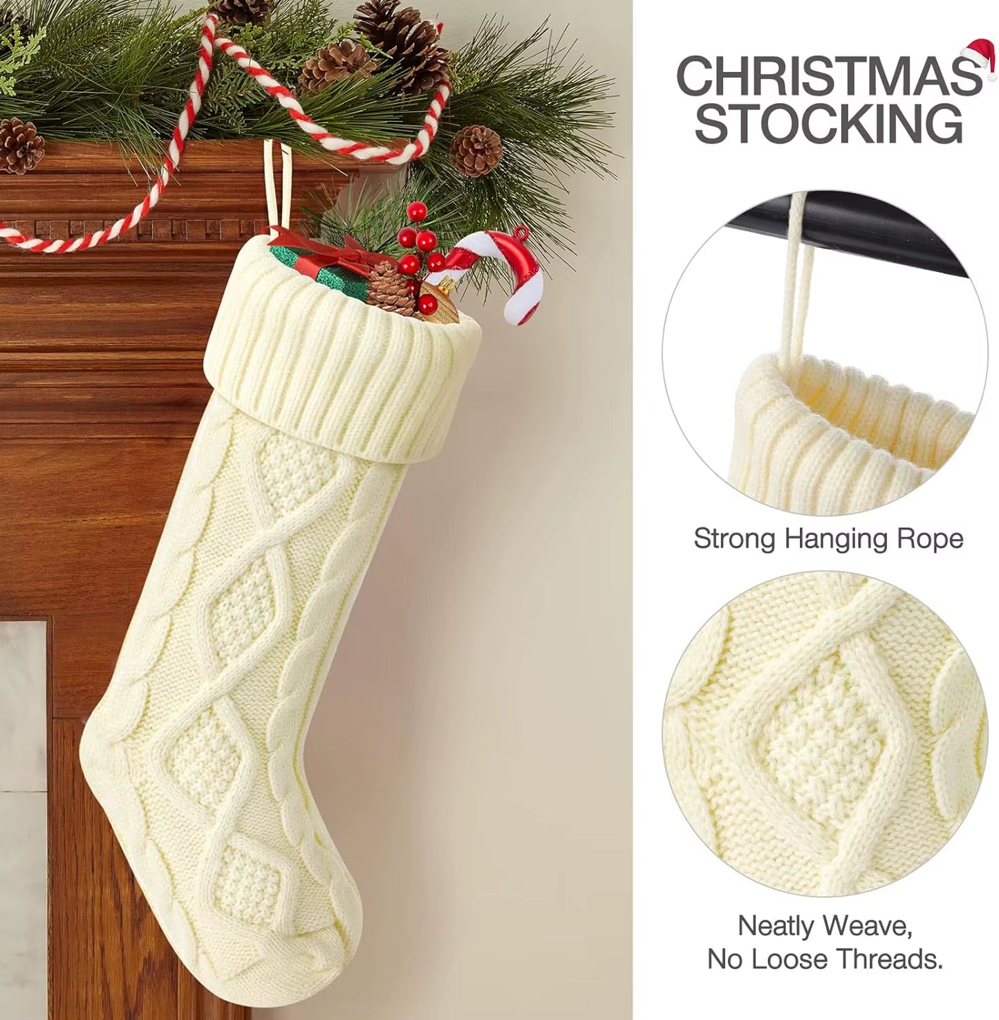 Large Cable Knit Christmas Stockings for Kids - Perfect Holiday Decorations for Family Parties