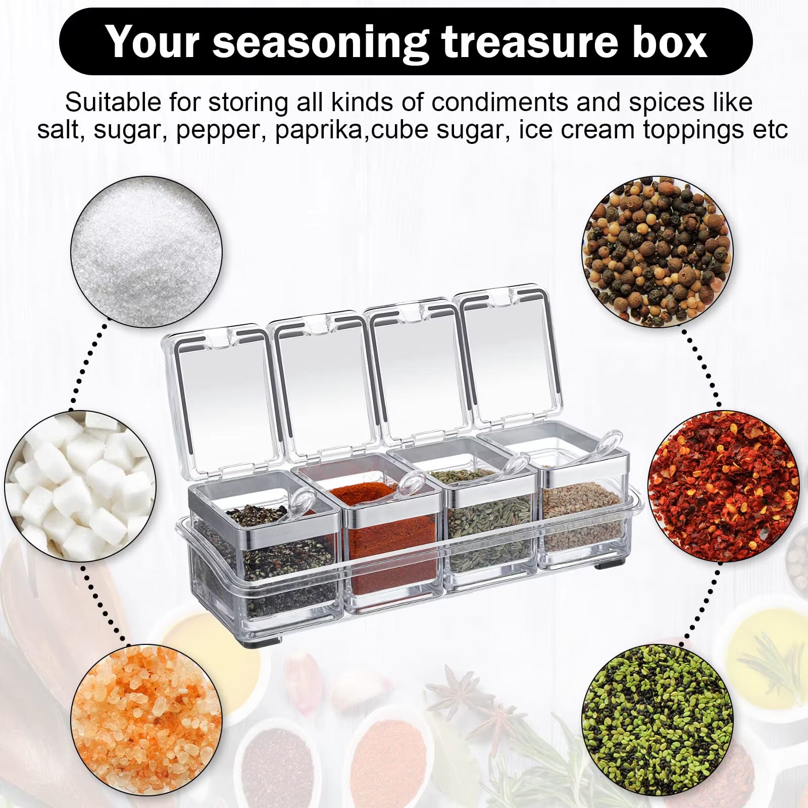4-Grid Clear Spice Container Set