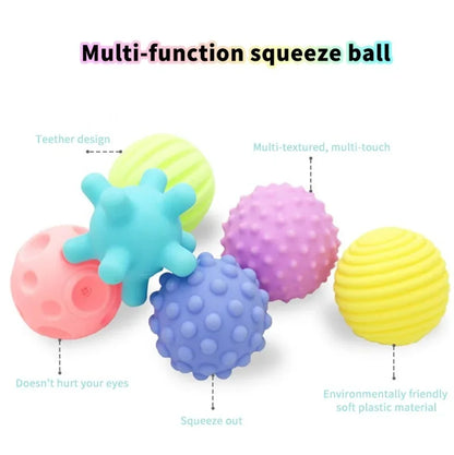 Baby Sensory Touch & Teether Ball Set - 6 Pack Soft Tactile Development Toy