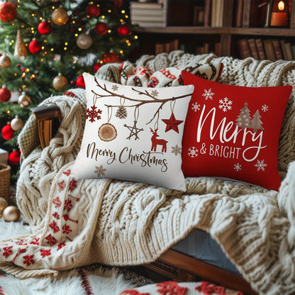 Christmas Tree & Snowflake Pattern Merry Christmas Pillow Covers