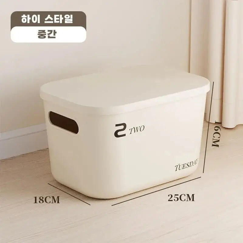 Minimalist Beige Lidded Storage Bin