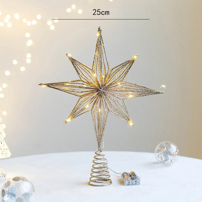 LED Hollow-Carved Christmas Tree Topper Star – Battery Powered Festival Decoration