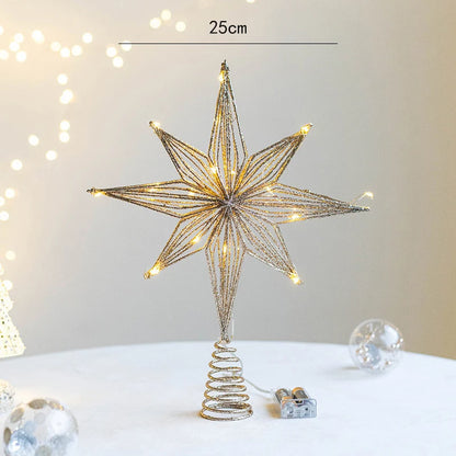 LED Hollow-Carved Christmas Tree Topper Star – Battery Powered Festival Decoration