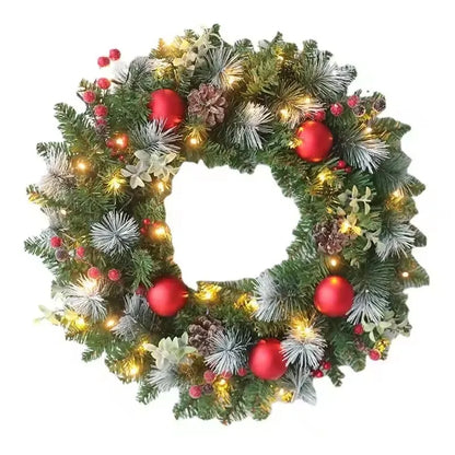 Christmas Wreath with LED Fairy Lights – Festive Pine Garland for Doors & Holiday Decor