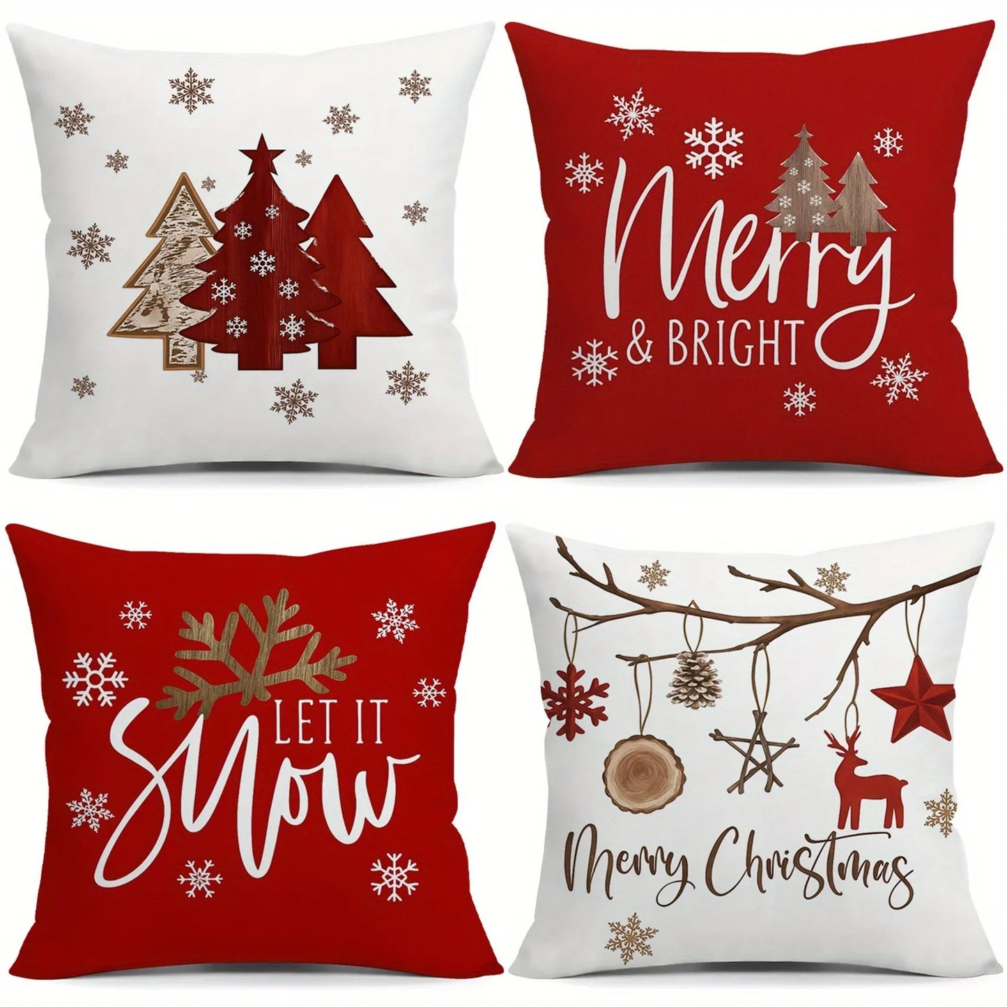 Christmas Tree & Snowflake Pattern Merry Christmas Pillow Covers
