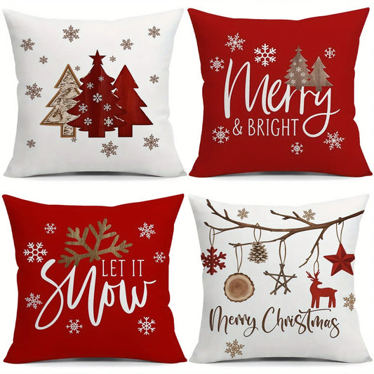 Christmas Tree & Snowflake Pattern Merry Christmas Pillow Covers