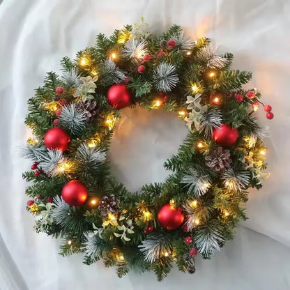 Christmas Wreath with LED Fairy Lights – Festive Pine Garland for Doors & Holiday Decor