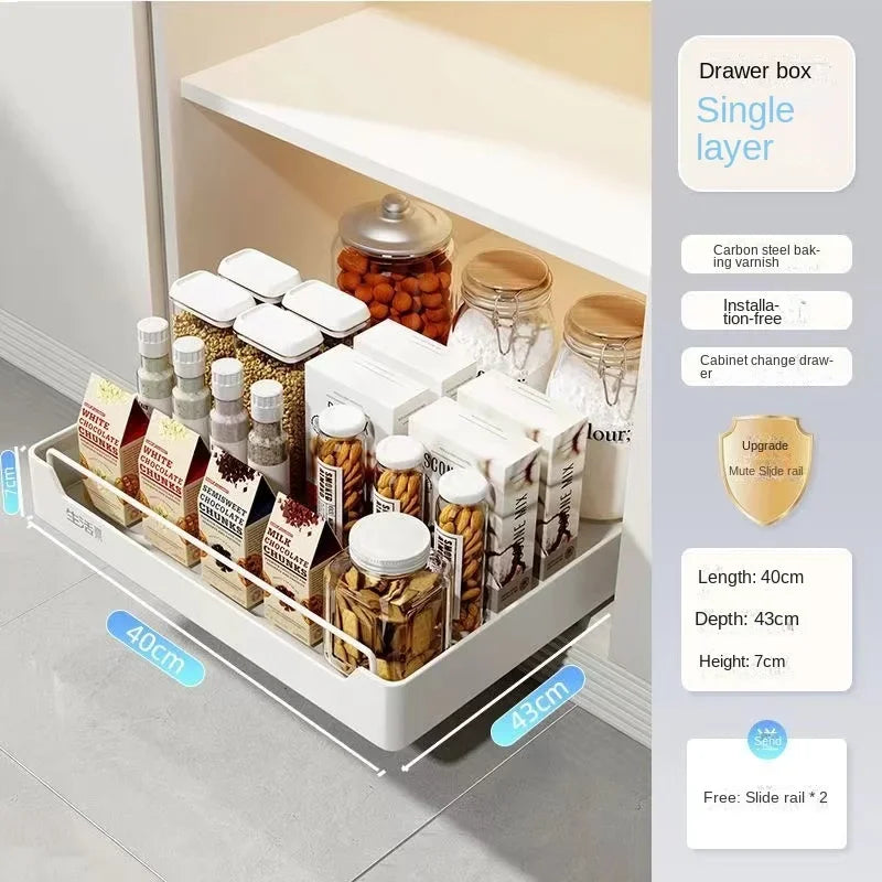 Slide-Out Cabinet Drawer Organizer Rack