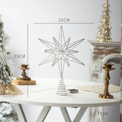 LED Hollow-Carved Christmas Tree Topper Star – Battery Powered Festival Decoration