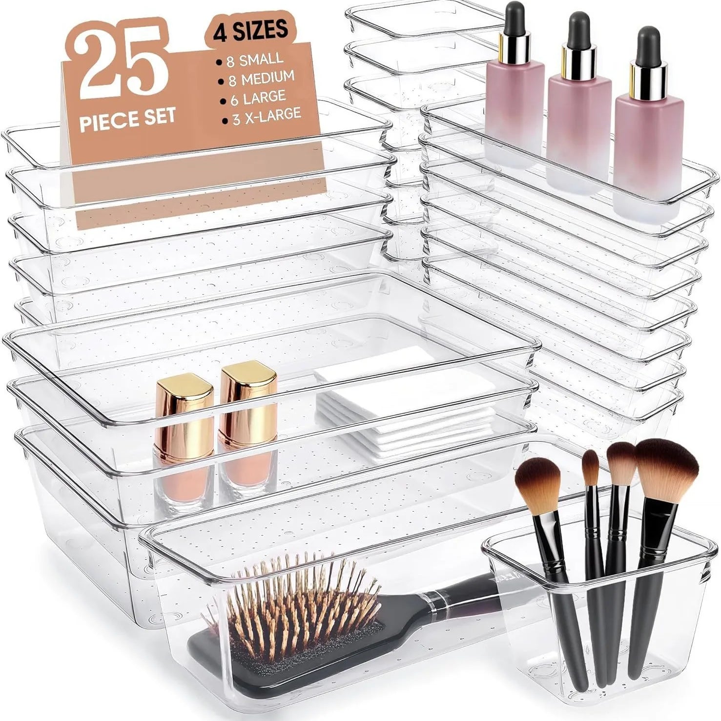 Clear 25-Piece Drawer Organizer Set