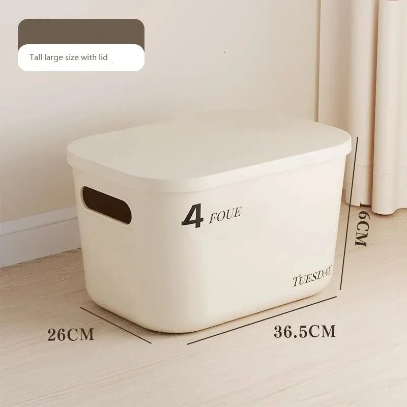 Minimalist Beige Lidded Storage Bin