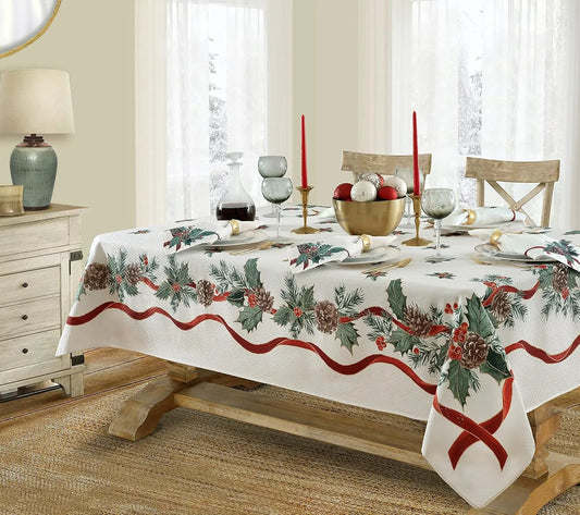 Christmas Holly & Pine Waterproof Tablecloth
