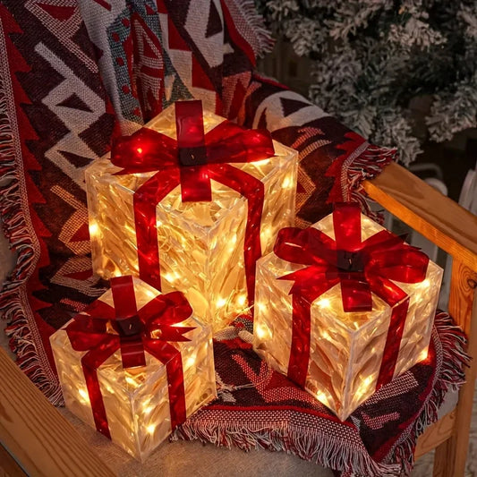 3-Piece Lighted Christmas Gift Box Set