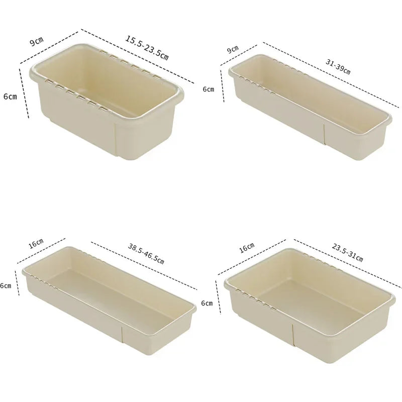 Minimalist Cream Adjustable Drawer Organizer Bin
