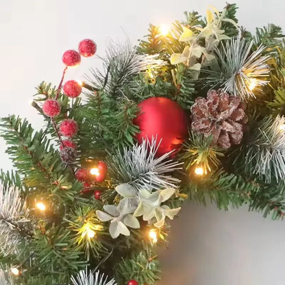 Christmas Wreath with LED Fairy Lights – Festive Pine Garland for Doors & Holiday Decor