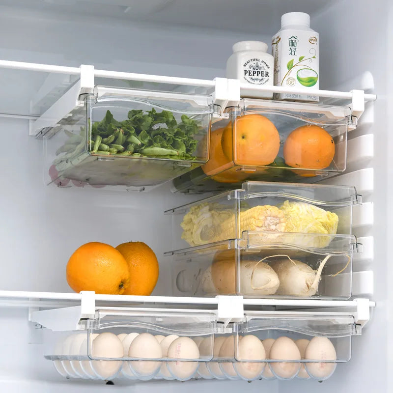 Clear Slide-Out Fridge Drawer Organizer