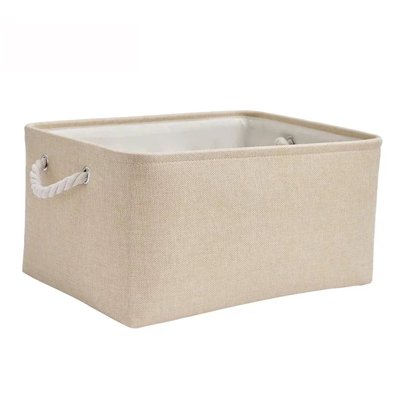 Folding Linen Fabric Storage Basket Multi-Functional Sundries Storage Bag with Handle Organizer Box for Underwear Sock Baby Toys