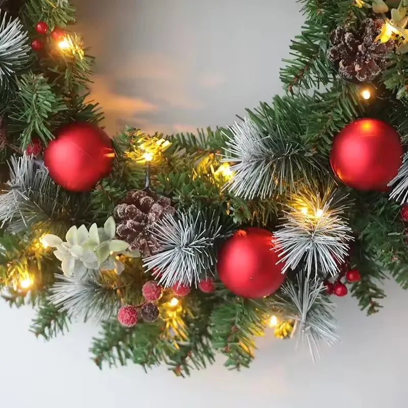 Christmas Wreath with LED Fairy Lights – Festive Pine Garland for Doors & Holiday Decor