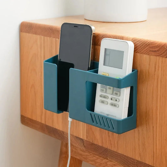 Wall-Mounted Remote Control & Phone Holder with Charging Port - No-Punch Organizer