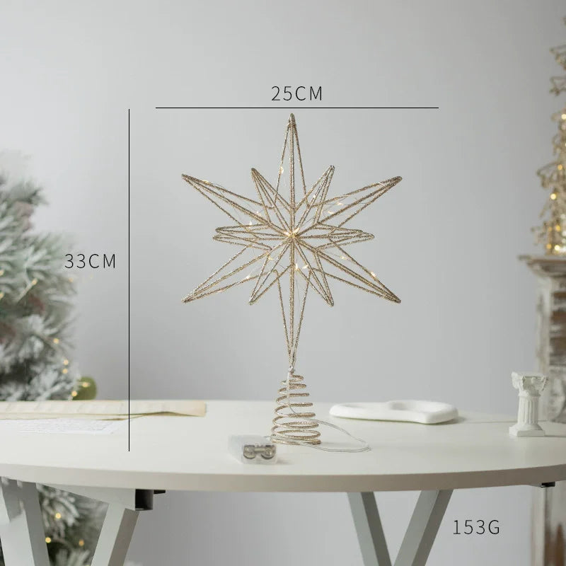 LED Hollow-Carved Christmas Tree Topper Star – Battery Powered Festival Decoration