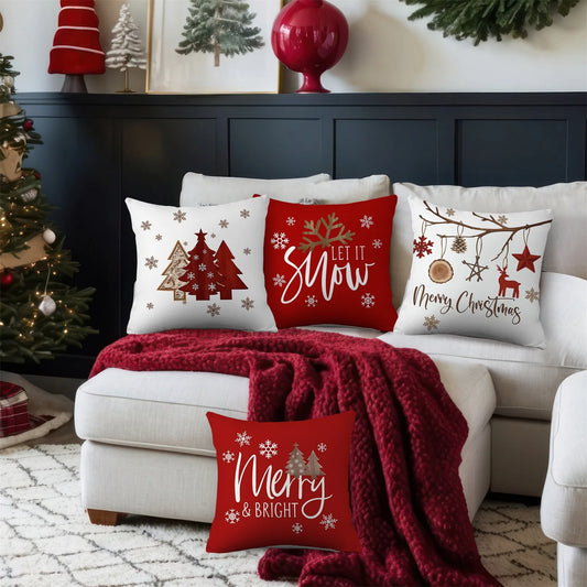 Christmas Tree & Snowflake Pattern Merry Christmas Pillow Covers
