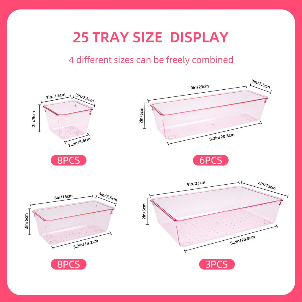 Clear 25-Piece Drawer Organizer Set