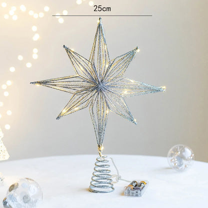 LED Hollow-Carved Christmas Tree Topper Star – Battery Powered Festival Decoration