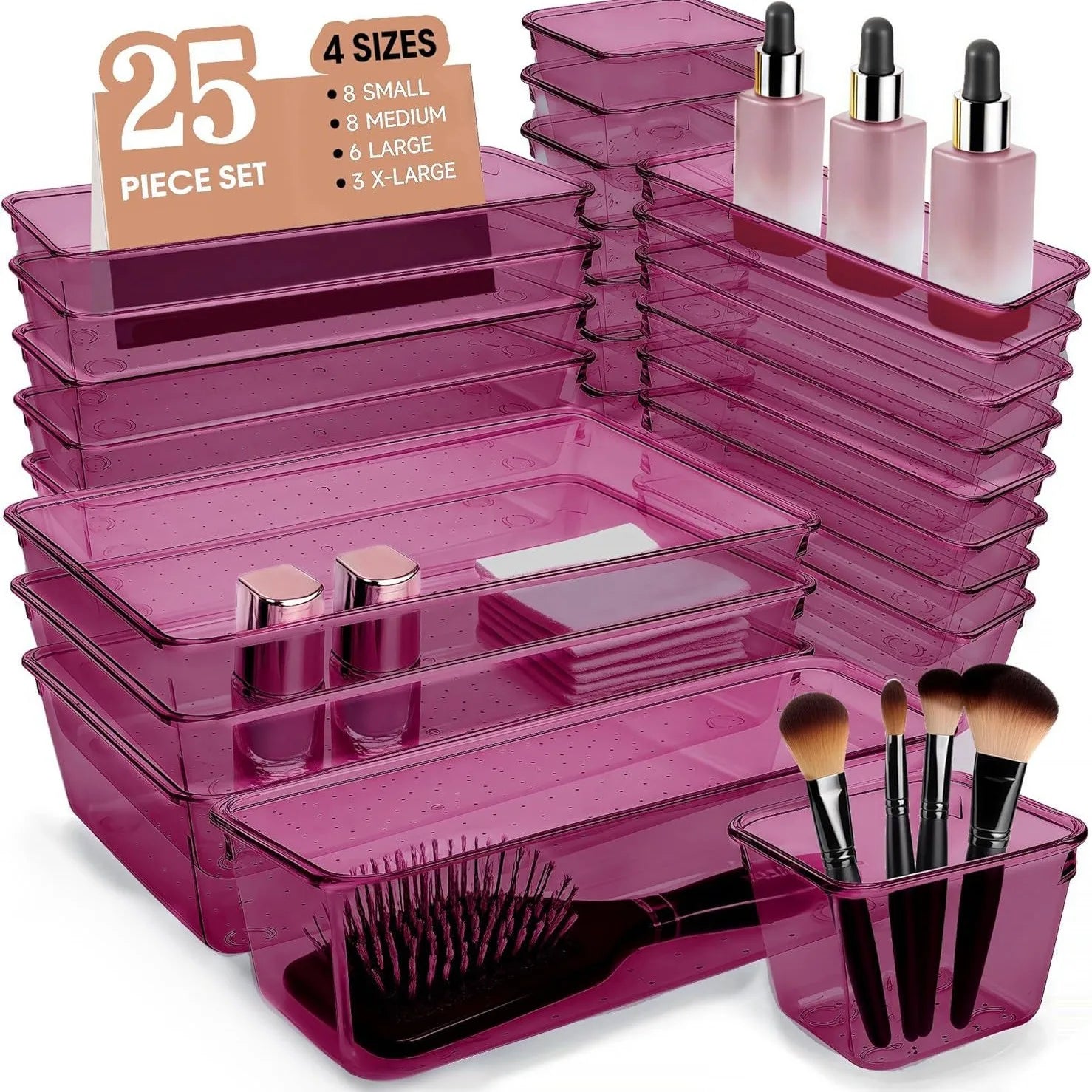 Clear 25-Piece Drawer Organizer Set