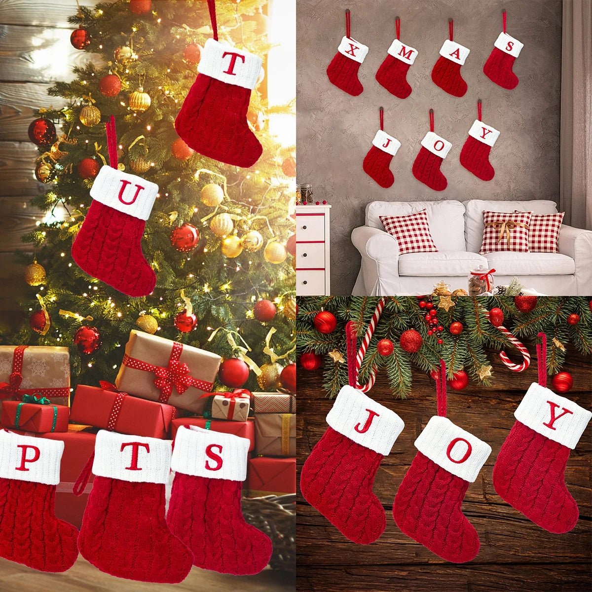 Knitted Christmas Stockings – Snowflake & Letter Designs | Cozy Holiday Decorations