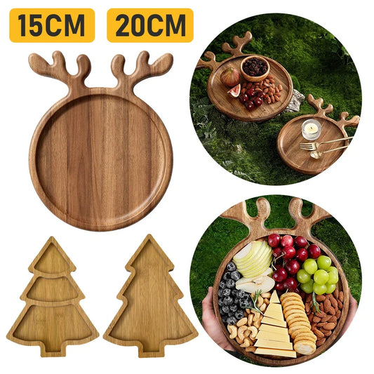 Christmas Tray Plate Elk Christmas Tree Appetizer Platter Sushi Dishes Salad Sashimi Wooden Shaped Candy Dish Snack Dessert