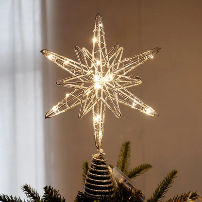 LED Hollow-Carved Christmas Tree Topper Star – Battery Powered Festival Decoration