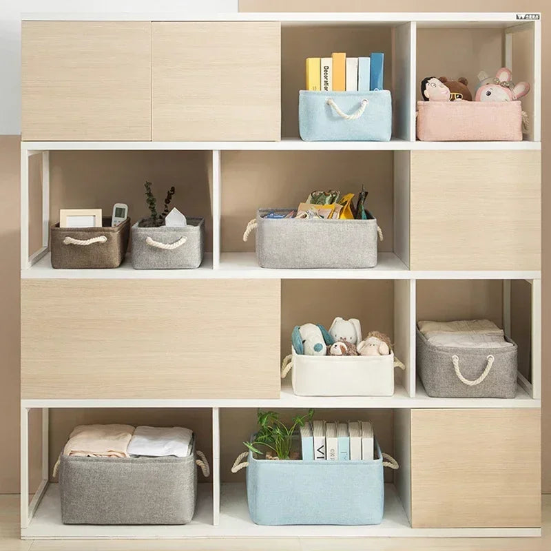 Folding Linen Fabric Storage Basket Multi-Functional Sundries Storage Bag with Handle Organizer Box for Underwear Sock Baby Toys
