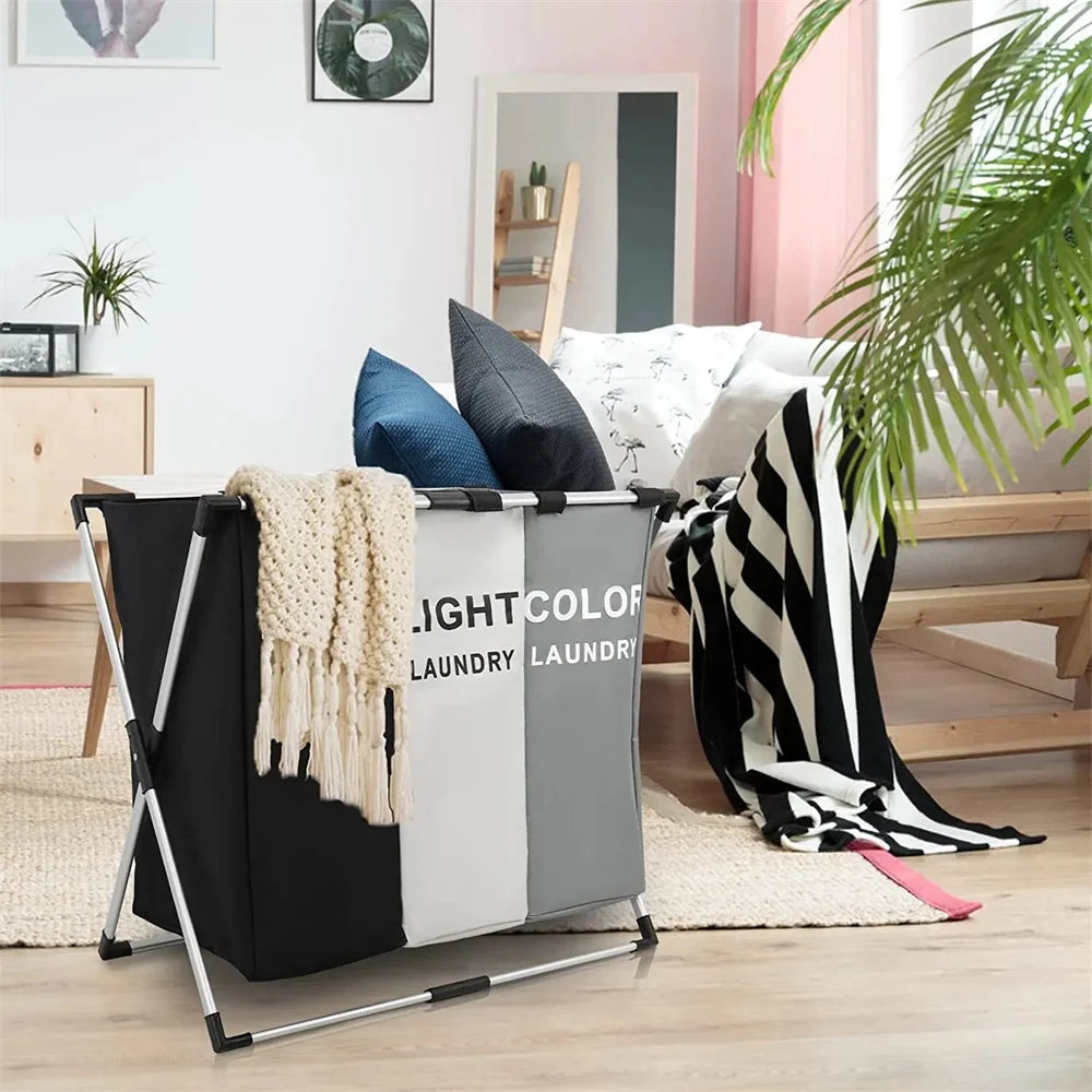 Foldable 3-Section X-Frame Laundry Sorter