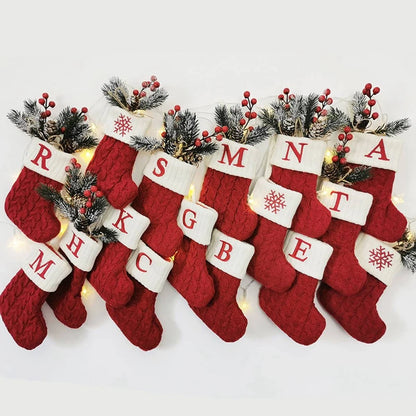 Knitted Christmas Stockings – Snowflake & Letter Designs | Cozy Holiday Decorations